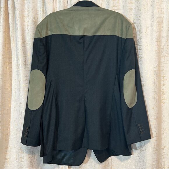 Henry David Clothiers 100% Wool Dark Green Blazer Men's Size 44? Green Patches - Picture 2 of 8